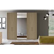 Armadio moderno finitura Noce Biondo, 6 ante battenti, 2 con specchio