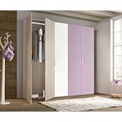 Armadio H.195 con 5 ante battenti in finitura Olmo, Bianco e Malva LACCATO