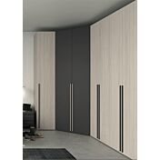 Camera completa con letto e armadio ad angolo in finitura Ciliegio bianco e Grigio titanio