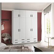 Armadio moderno L.181 a 8 ante e 4 cassetti H.257, finiture Bianco Opaco