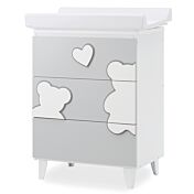Lettino per neonati Winnie, bianco e Grey con decori orsetto