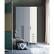 Armadio moderno L.136 a 3 ante e 4 cassetti H.257, finitura Cemento Artico e Cadaques