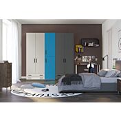 Armadio moderno L.241 a 6 ante e 4 cassetti H.225 finiture Grigio Dorian, Cadaques e Grigio Titanio