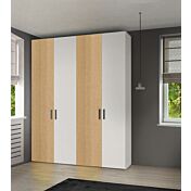 Armadio moderno L.181 a 4 ante battenti H.225 color Royal Oak e Bianco Opaco
