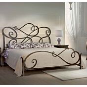 Letto in ferro battuto Wagner colore bianco anticato oro, made in Italy