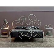 Letto in ferro battuto Mozart, colore bianco anticato oro, made in Italy