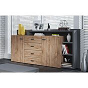 Mobile contenitore 2 ante e 4 cassetti, rovere rustico e antracite