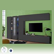 Parete attrezzata con 1 vetrina, 2 colonne e 2 pensili orizzontali, finitura Antracite lucido 