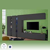 Conveniente Parete attrezzata L.340 cm, finitura Antracite lucido, Made in Italy