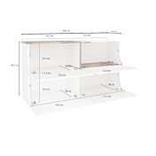 Madia moderna con 4 ante ribalta, finitura bianco lucido e pero, made in Italy