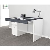 Scrivania 1 anta e 1 cassetto bianco lucido e ardesia, made in Italy