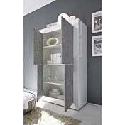 Credenza Moderna, Madia di Design, 4 ante Alta, Bianco Lucido e Cemento