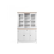 Madia credenza con 3 ante 2 ante in vetro e 1 cassetto finitura bianco opaco e top in quercia