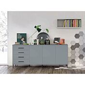 Madia moderna 3 ante 4 cassetti con piedini in titanio, finitura Cadaques