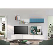 Parete attrezzata sospesa per zona living, Rovere bianco e Cadaques