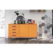 Madia moderna 2 ante 4 cassetti con piedini in titanio, finitura Papaya