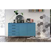 Madia moderna 2 ante 4 cassetti con piedini in titanio, finitura Rovere gesso