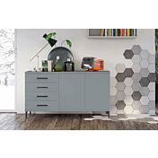 Madia moderna 2 ante 4 cassetti con piedini in titanio, finitura Cadaques