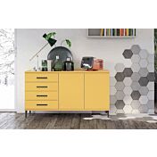 Madia moderna 2 ante 4 cassetti con piedini in titanio, finitura Miele