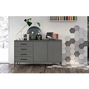 Madia moderna 2 ante 4 cassetti con piedini e scocca Grigio titanio