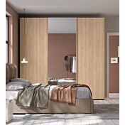 Armadio scorrevole moderno con specchio a 3 ante H.257 L.267, finitura Royal oak