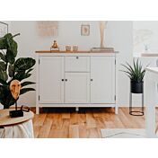 Madia credenza, 3 ante, 1 cassetto finitura bianco opaco e top in quercia