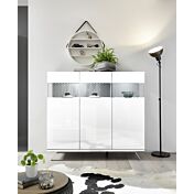 Madia alta 3 ante bianco lucido con piedino in ferro e interno bianco opaco