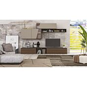 Parete attrezzata con pensili e libreria, disponibile in diverse finiture, Made in Italy