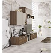 Parete attrezzata con pensili e libreria, disponibile in diverse finiture, Made in Italy