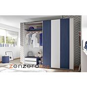 Cameretta moderna con letto imbottito e armadio vertigo blu H.230