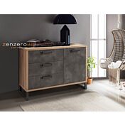 Madia/ comò Industry con 3 cassetti e un'anta in finitura Rovere e Grigio smoke