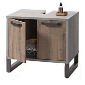 Sottolavello con 2 ante in finitura Cemento e Rovere invecchiato