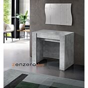 Soggiorno Bianco Lucido e cemento composto da consolle allungabile, specchio, madia 3 ante e libreria 