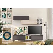 Parete attrezzata per la zona living, Grigia titanio con pensile noce brina