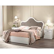 Letto matrimoniale contenitore Elisabetta con testata retrofinita imbottita in ecopelle in finitura Bucaneve e Tenda