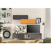 Parete attrezzata per la zona living, Grigia titanio con pensile Papaya