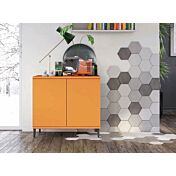 Madia moderna 2 ante con piedini in titanio, finitura Papaya