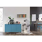 Madia moderna per soggiorno, finitura Rovere gesso con piedini in titanio