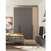 Armadio moderno 4 ante battenti H.257 color Grigio Titanio e Royal Oak