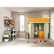 Conveniente Letto a soppalco con armadio inferiore in finitura Noce brina e Oliva