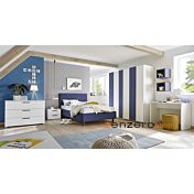Cameretta moderna con letto imbottito e armadio vertigo blu H.230