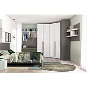 Armadio ad angolo per camerette in finitura Rovere bianco e Grigio Titanio