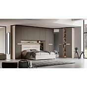 Armadio a ponte con angolo e libreria, finitura Grigio cenere e Olmo natura