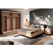 Camera matrimoniale industry con armadio scorrevole, finitura Rovere