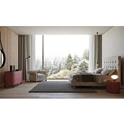 Coppia di comodini di design finitura nobilitato Teak e laccato opaco Porpora