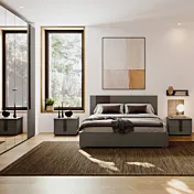 Camera completa con armadio, letto e comodini, Grigio cenere