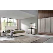 Camera completa matrimoniale con armadio battente e letto imbottito in Calce e Grigio londra