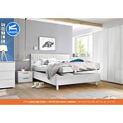 Letto matrimoniale Vertigo in ecopelle bianca CON CONTENITORE, testata a righe