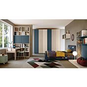 Zona studio moderna con libreria e scrivania finitura Petrolio, Orzo e Olmo