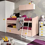 Cameretta con cabina e letto multifunzionale, finitura Bianco frassino, Peonia e Girasole